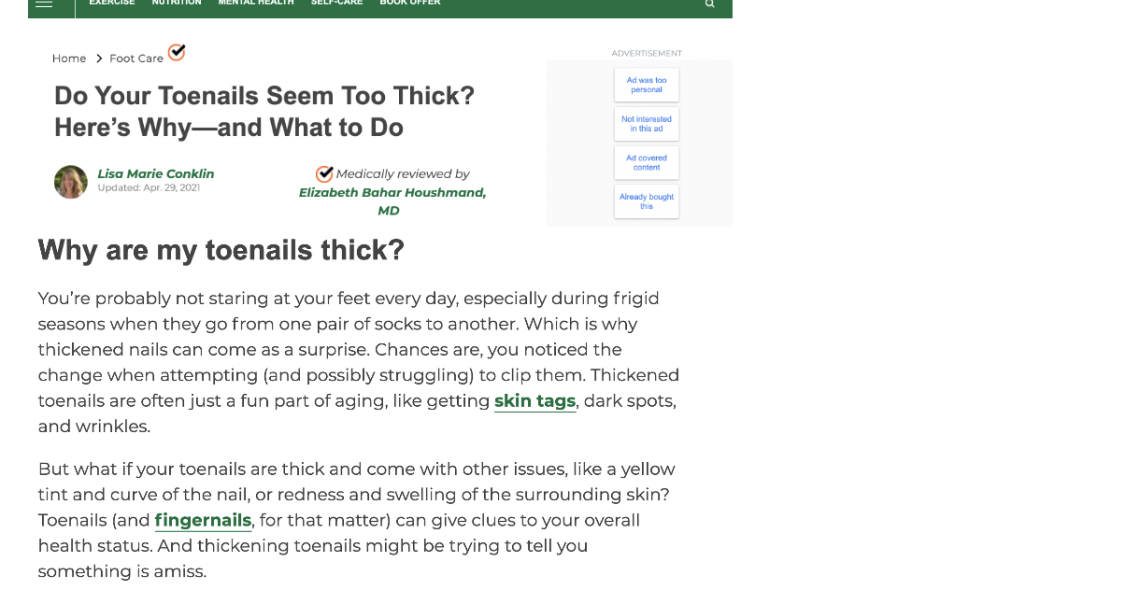 TheHealthy.com: Do Your Toenails Seem Too Thick? Here's Why - and What to Do