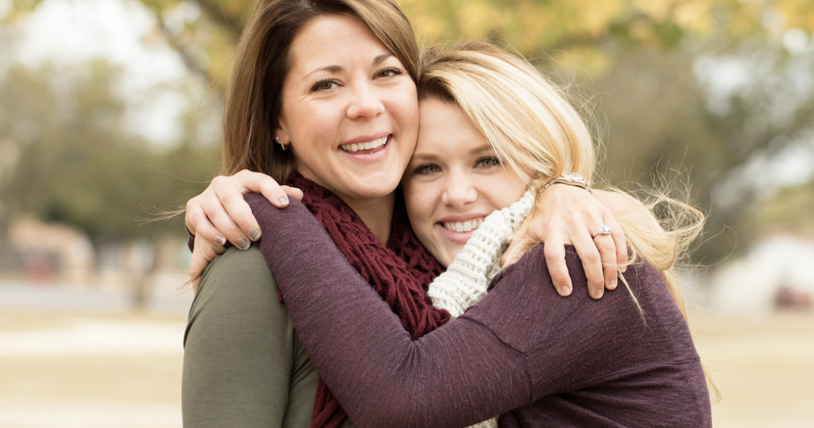 two girls hugging