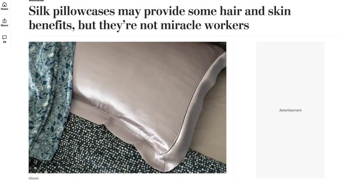 Wash Post Article Title: Silk pillowcases may provide some hair and skin benefits, but they're not miracle workers